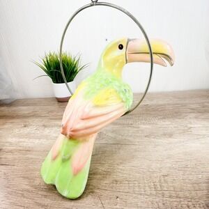 VTG Toucan Parrot Hand-Painted Signed Sculpture Paper Mache Bustamante Style